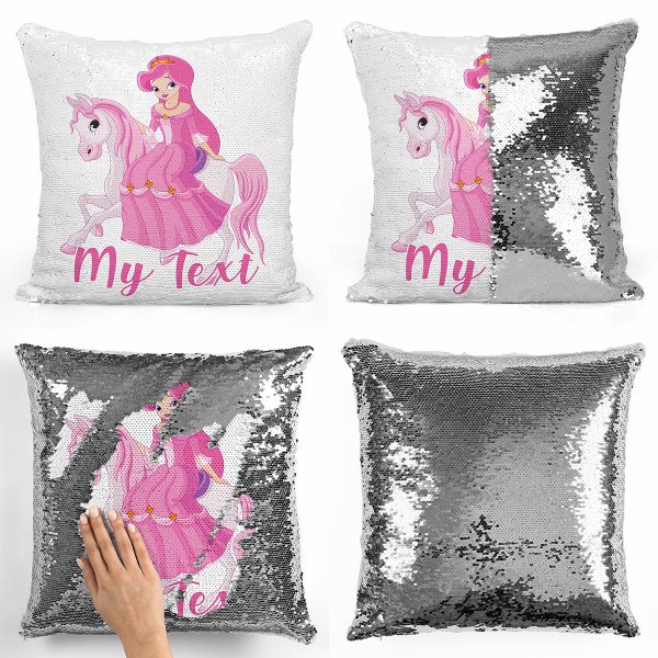 Magic Sequin Pillow / Cushion - Princess on horseback