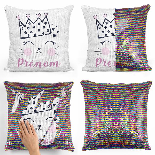 cushion pillow mermaid to sequin magic child reversible and customizable with queen pattern of multicolored color cats