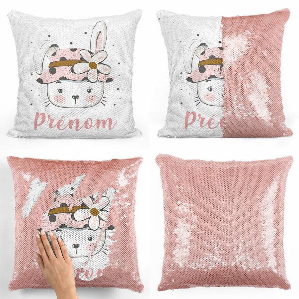 cushion pillow mermaid to sequin magic child reversible and customizable with salmon colored rabbit flower pattern