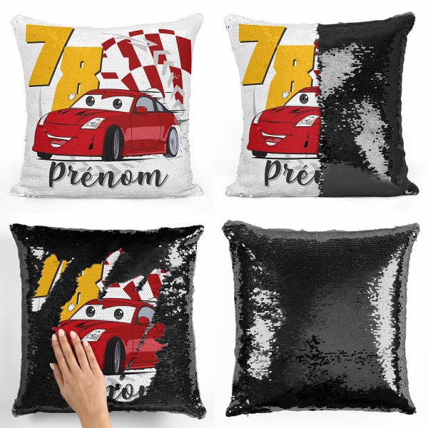 cushion pillow mermaid to sequin magic child reversible and customizable with racing car color black pattern