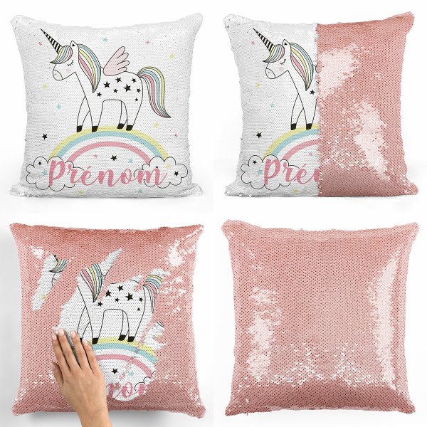cushion pillow mermaid to sequin magic child reversible and customizable with salmon rainbow unicorn pattern