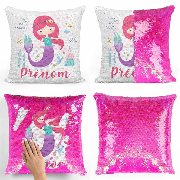 cushion pillow mermaid to sequin magic child reversible and customizable with pink mermaid ocean pattern color pearl