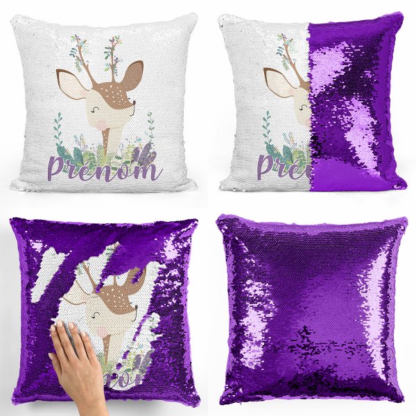 cushion pillow mermaid to sequin magic child reversible and customizable with purple fawn pattern