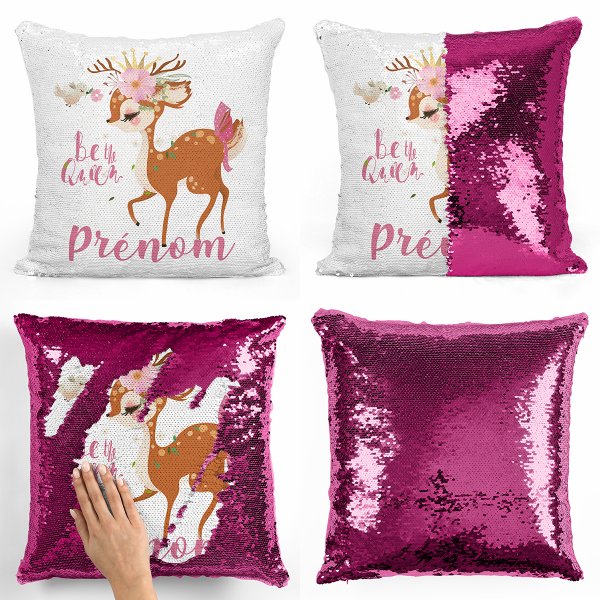 cushion pillow mermaid to sequin magic child reversible and customizable with fawn pattern be the queen of color fushia