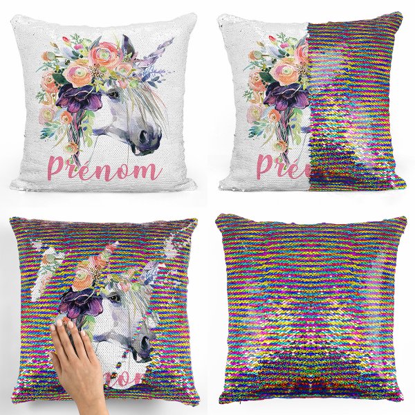 cushion pillow mermaid to sequin magic child reversible and customizable with unicorn pattern in multicolored color