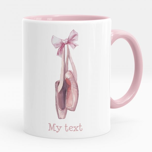 Customizable mug for kids with pink dancer ballerinas pattern