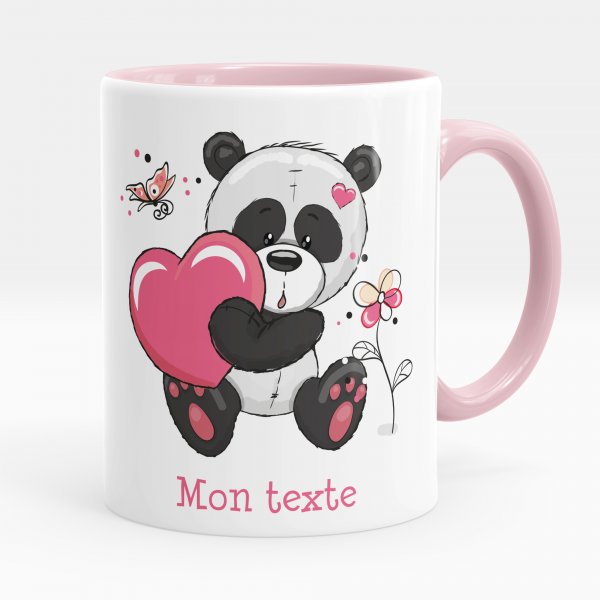 Customizable mug for kids with with teddy bear with pink heart pattern