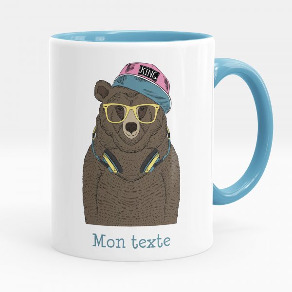 Customizable mug for kids with blue color music bear pattern