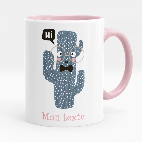 Customizable mug for kids with pink cactus pattern