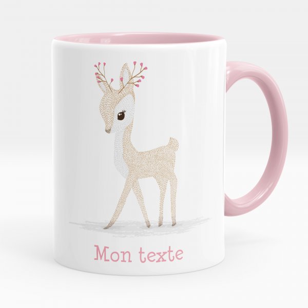 Customizable mug for kids with pink fawn pattern