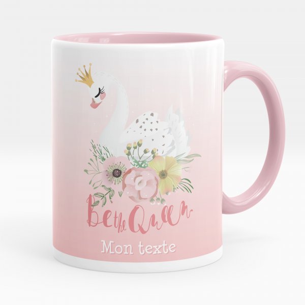 Customizable mug for kids with swan be the queen of pink color pattern