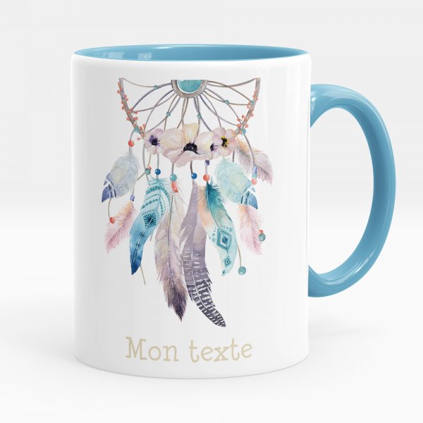 Customizable mug for kids with blue dreamcatcher pattern