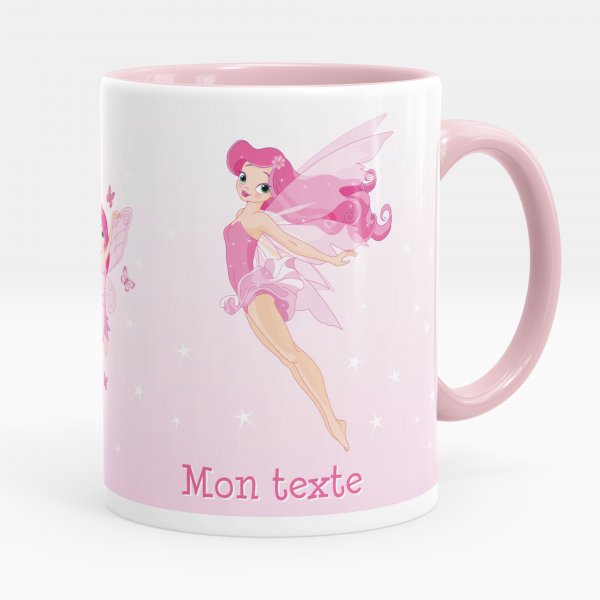 Customizable mug for kids with pink fairy pattern