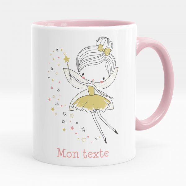 Customizable mug for kids with pink fairy star pattern