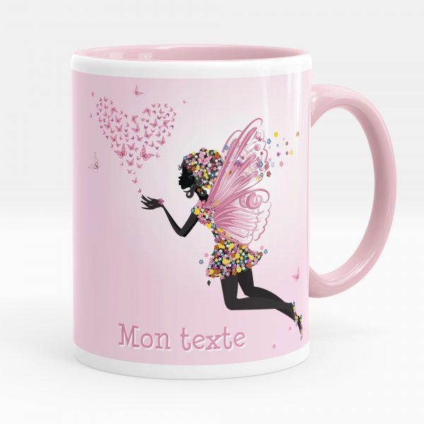 Customizable mug for kids with fairy and pink butterflies pattern
