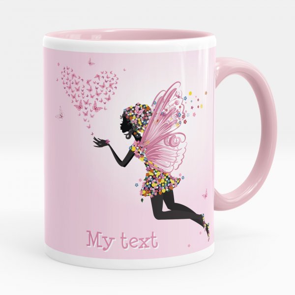 Customizable mug for kids with fairy and pink butterflies pattern