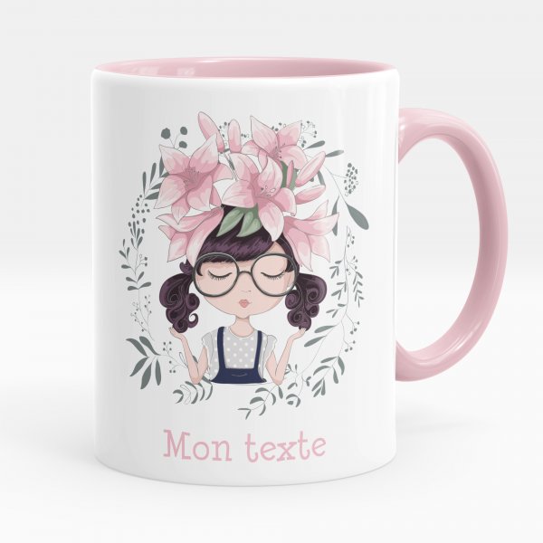 Customizable mug for kids little girl with pink flowers pattern