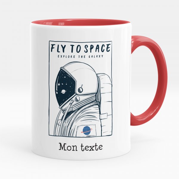 Customizable mug for kids with red fly to space pattern