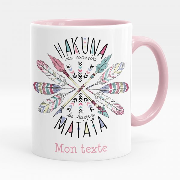 Customizable mug for kids with pink matata hakuna pattern