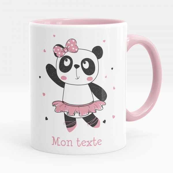 Customizable mug for kids with pink panda dancer pattern