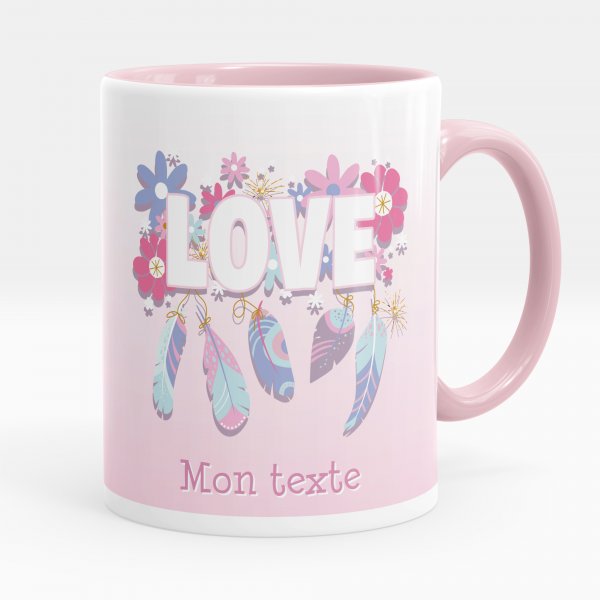 Customizable mug for kids with love of pink color pattern