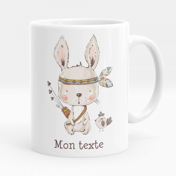 Customizable mug for kids with Indian rabbit in white color pattern