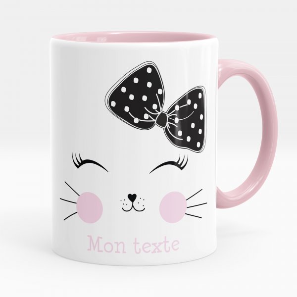 Customizable mug for kids with pink kitten pattern