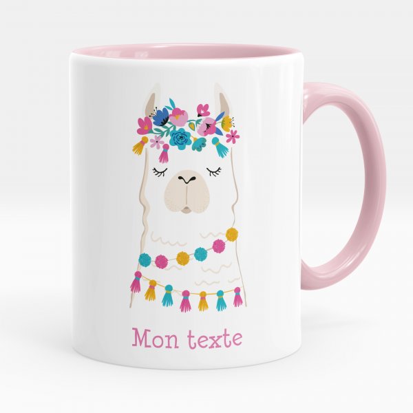 Customizable mug for kids with pink lama pattern