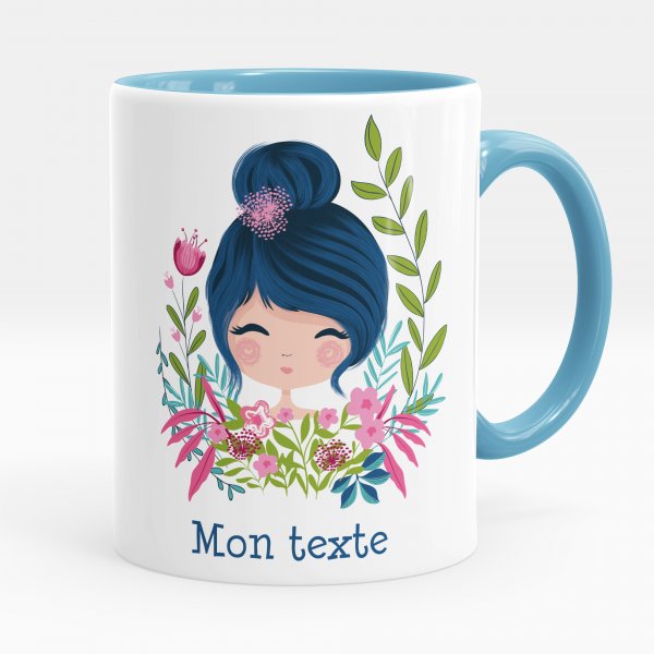 Customizable mug for kids with blue color girl pattern
