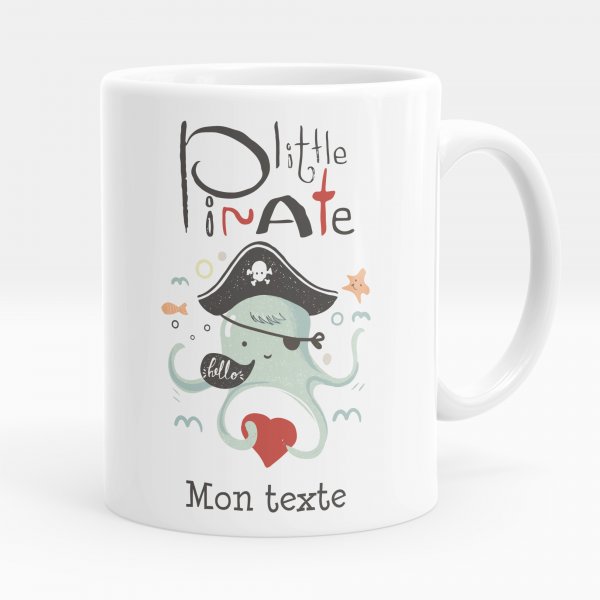 Customizable mug for kids with little pirate in white color pattern