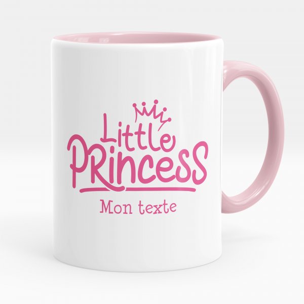 Customizable mug for kids with pink little princess pattern