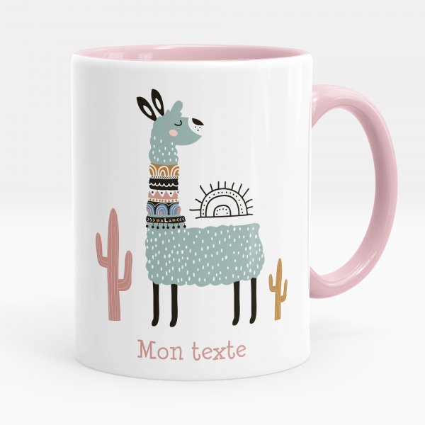 Customizable mug for kids with pink lama pattern