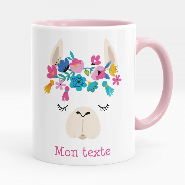 Customizable mug for kids with pink lama pattern