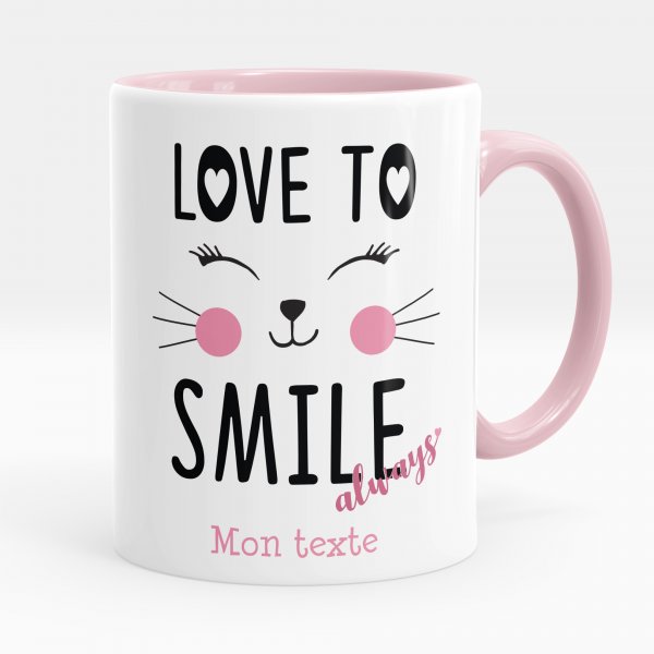 Customizable mug for kids with love to smile always pink pattern