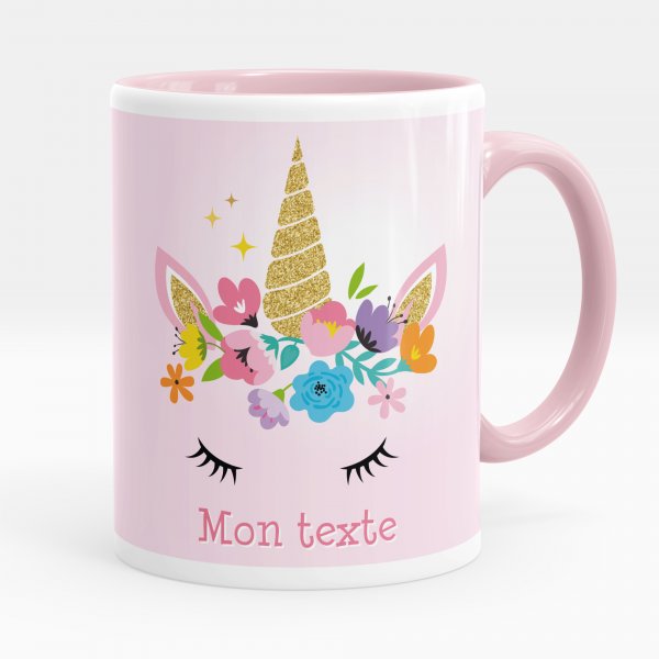 Customizable mug for kids with pink unicorn pattern
