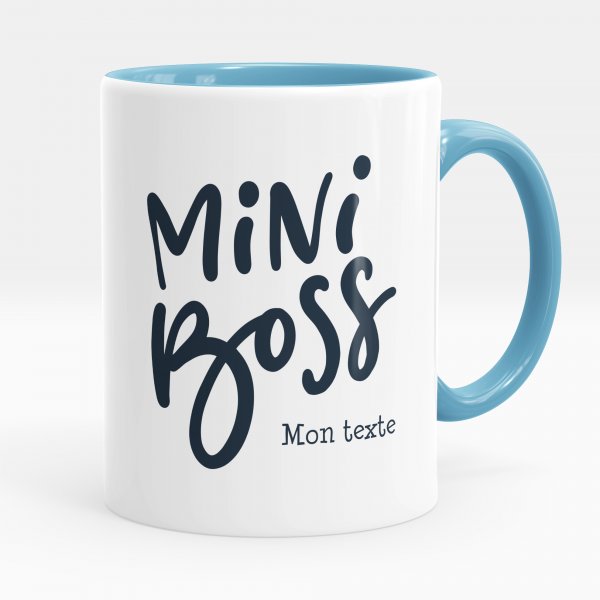 Customizable mug for kids with blue mini boss pattern