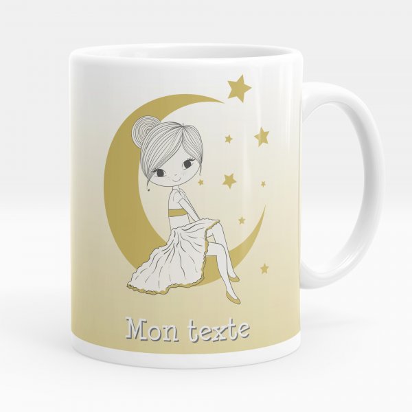 Customizable mug for kids with girl on the moon white pattern