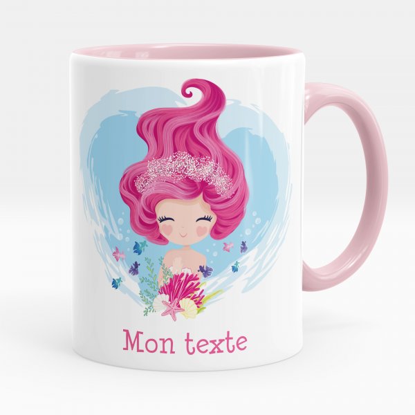 Customizable mug for kids with pink mermaid pattern