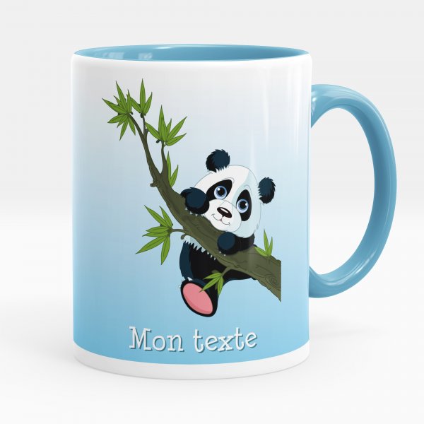 Customizable mug for kids with blue panda pattern