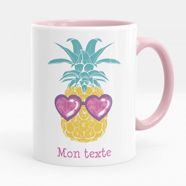 Customizable mug for kids with with pink pineapple pattern