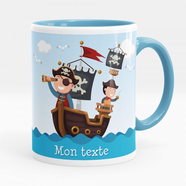 Customizable mug for kids with  blue color pirate pattern