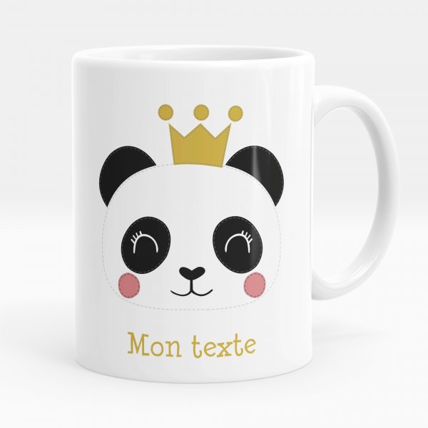 Customizable mug for kids with white princess panda pattern