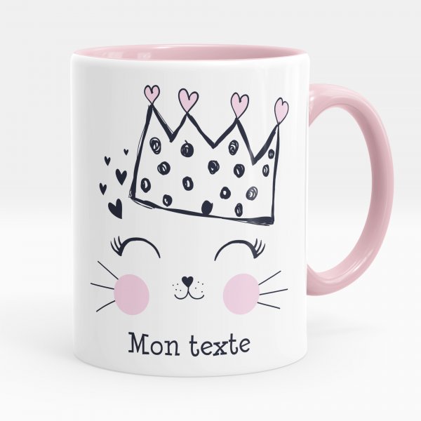 Customizable mug for kids with queen of pink cats pattern