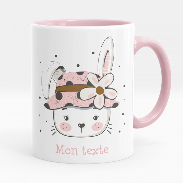 Customizable mug for kids with pink flower rabbit pattern