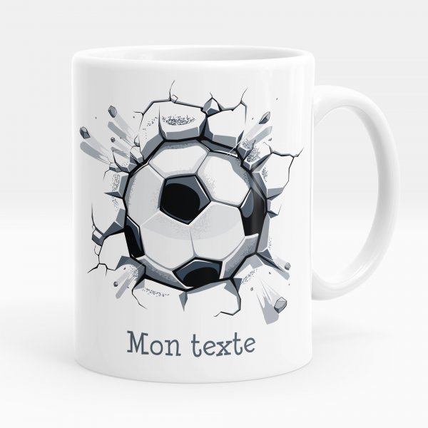 Customizable mug for kids with white soccer ball pattern