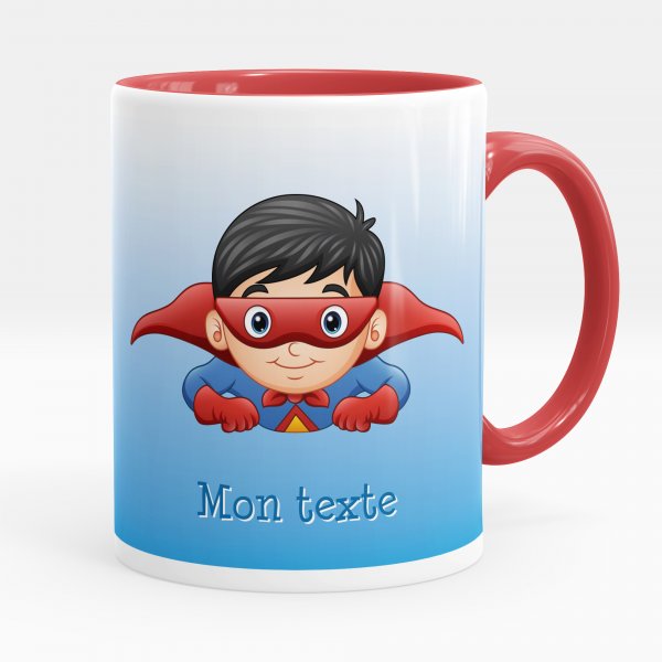 Customizable mug for kids with red color superhero pattern