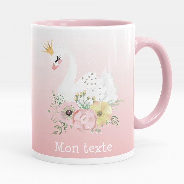 Customizable mug for kids with pink swan pattern