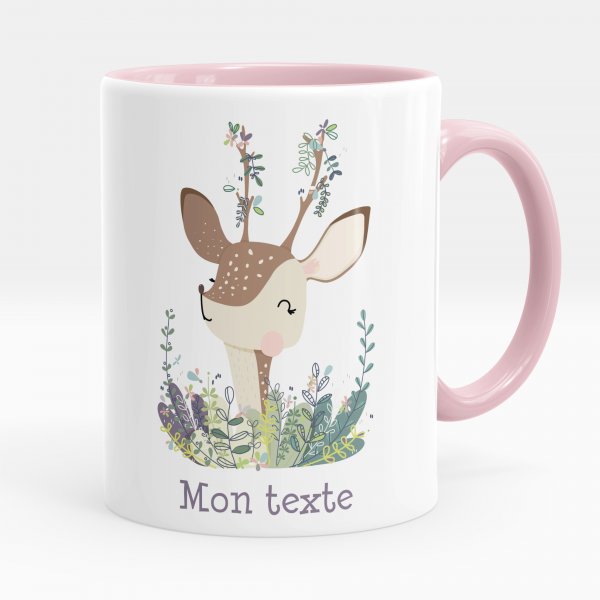 Customizable mug for kids with with pink fawn pattern