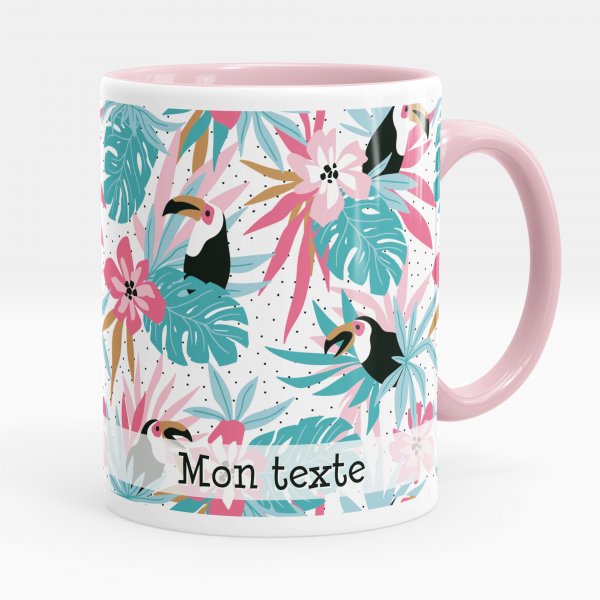 Customizable mug for kids with with pink tropical pattern