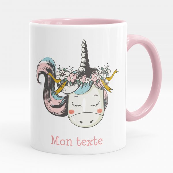 Customizable mug for kids with pink unicorn pattern